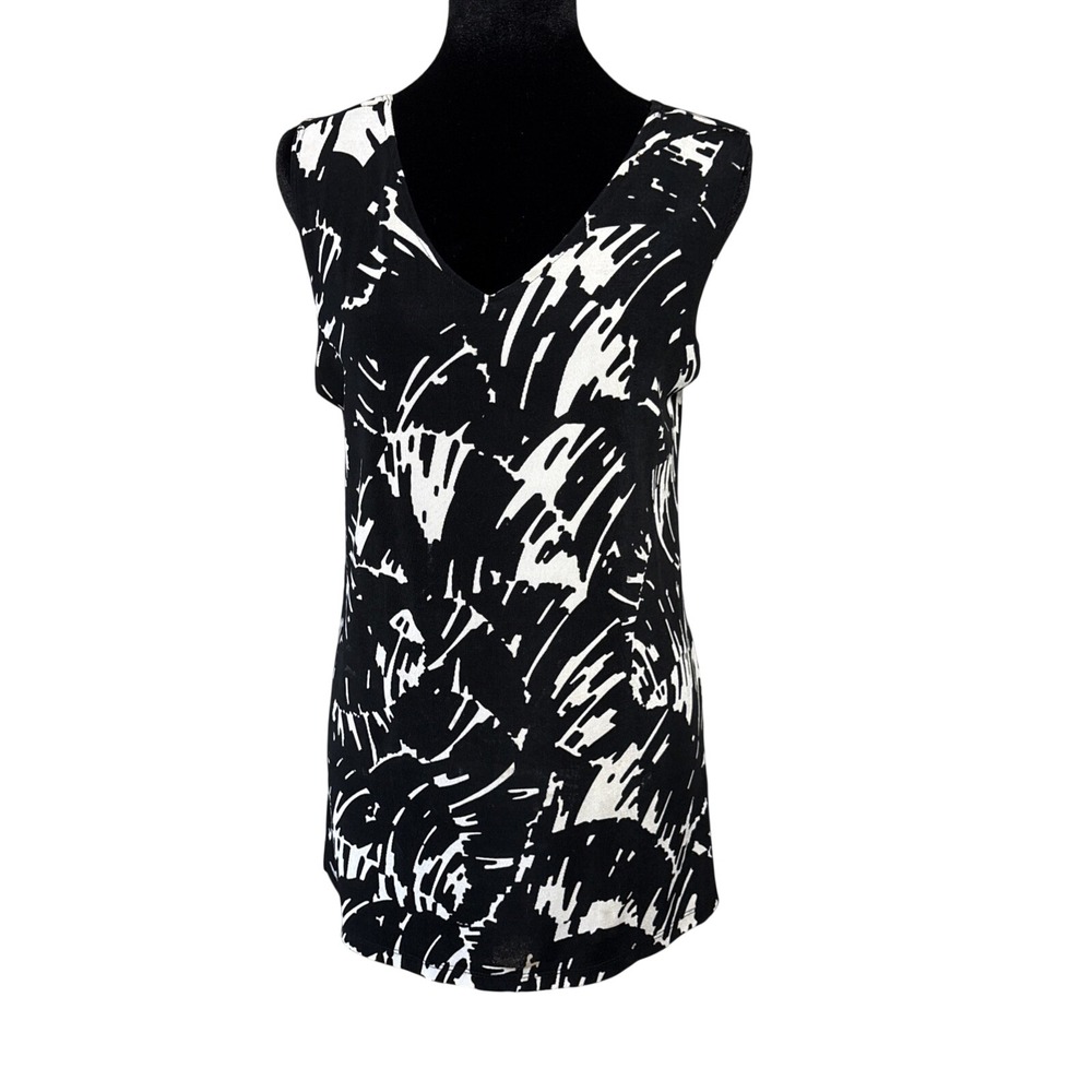 Chico's Travelers Painted Convertible Tank Top Black White Abstract Print Size 1